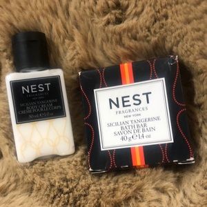 Travel sized NEST Fragrances Sicilian Tangerine bath bar and body cream